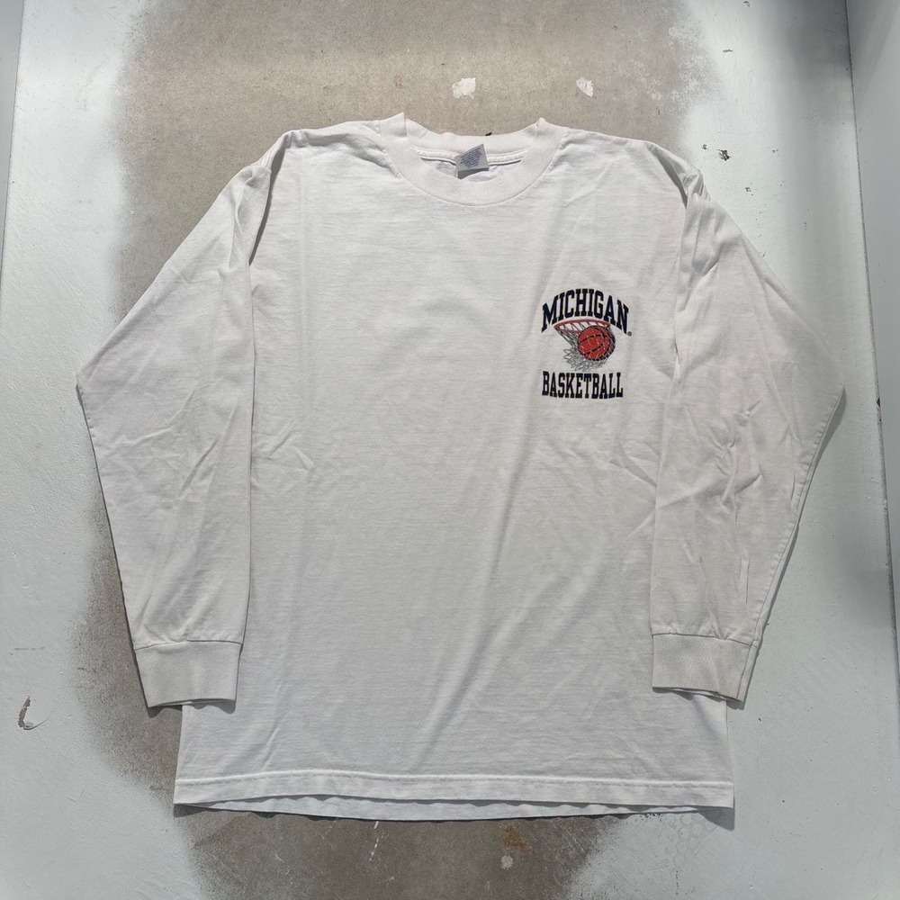 Vintage Michigan Basketball Long Sleeve T-Shirt Mens Large White Alstyle AAA